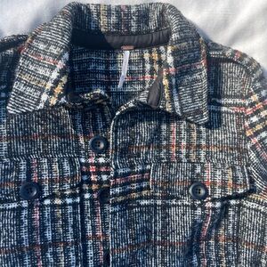 Free People Black Plaid Tweed Button-Up‎ Jacket